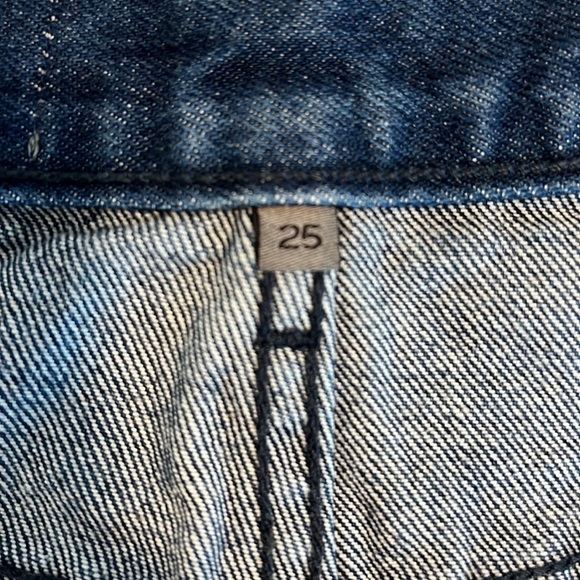 Carmar Beatrice Zip Front Denim Jean Skirt Reflective Stripes Raw Hem Size 25 - Picture 10 of 15